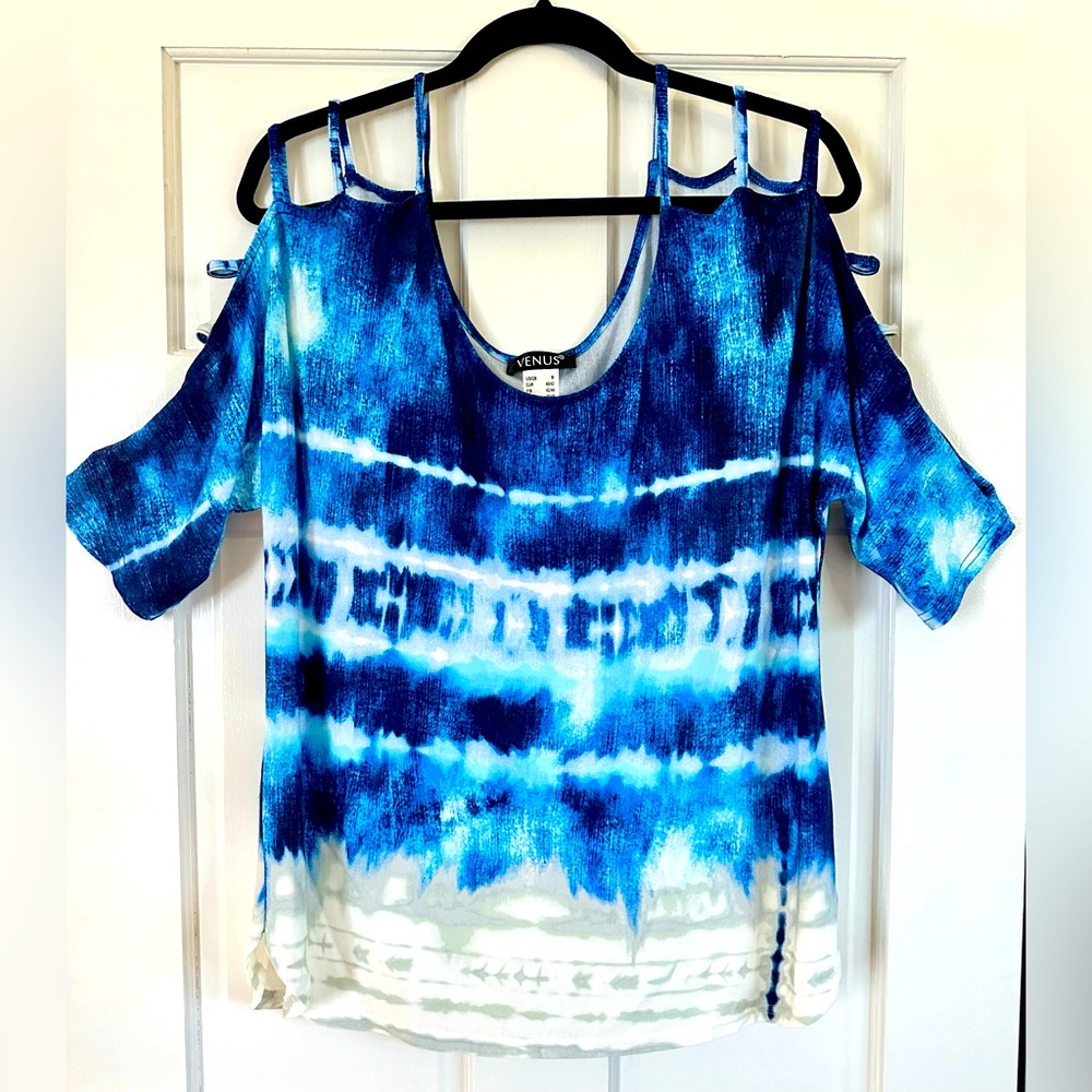 🩵💙 Venus Cold Shoulder Tie Dye Top